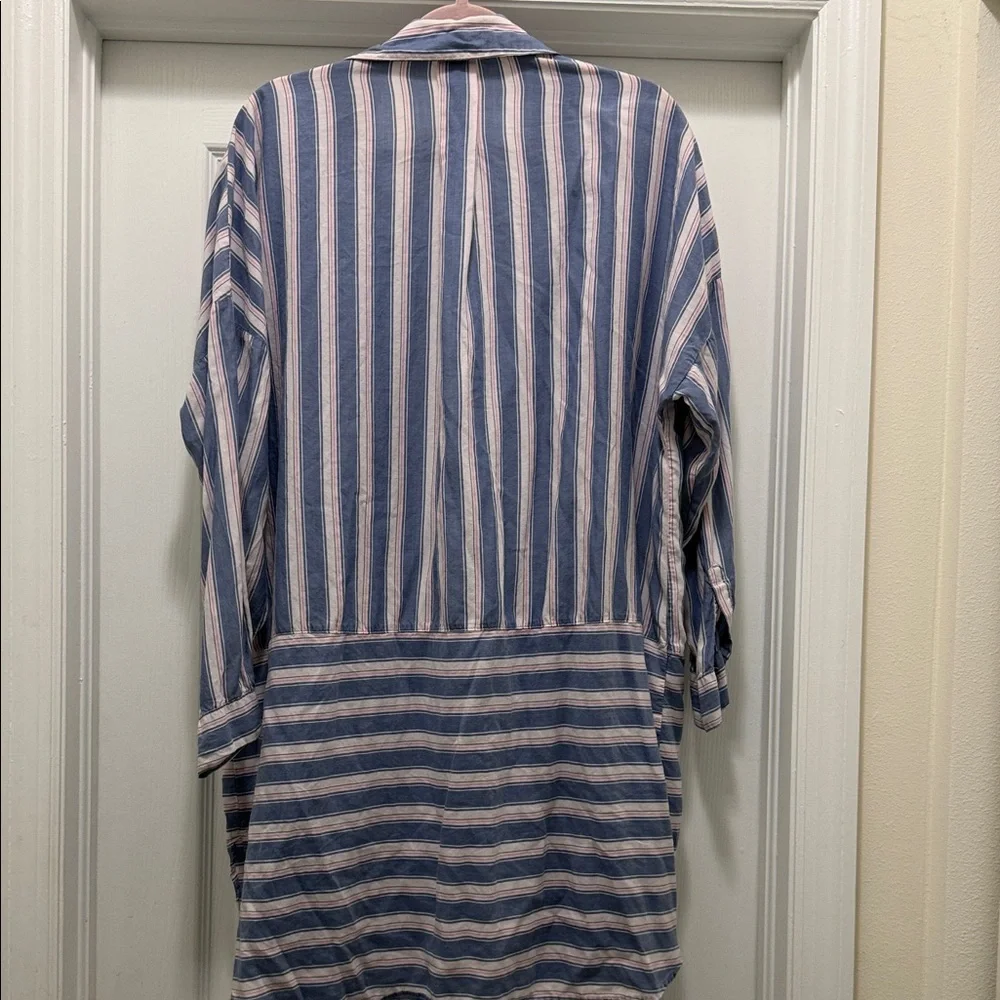 Blue and White Striped Button-Up Shirt Dress - Picture 3 of 5